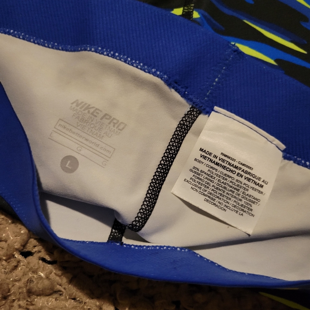 NIKE DRI-FIT PRO Capris Blue And Neon Size L - Picture 3 of 3